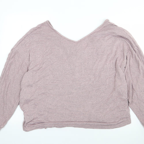 SheIn Womens Pink  Polyester Jersey T-Shirt Size XL V-Neck - Batwing