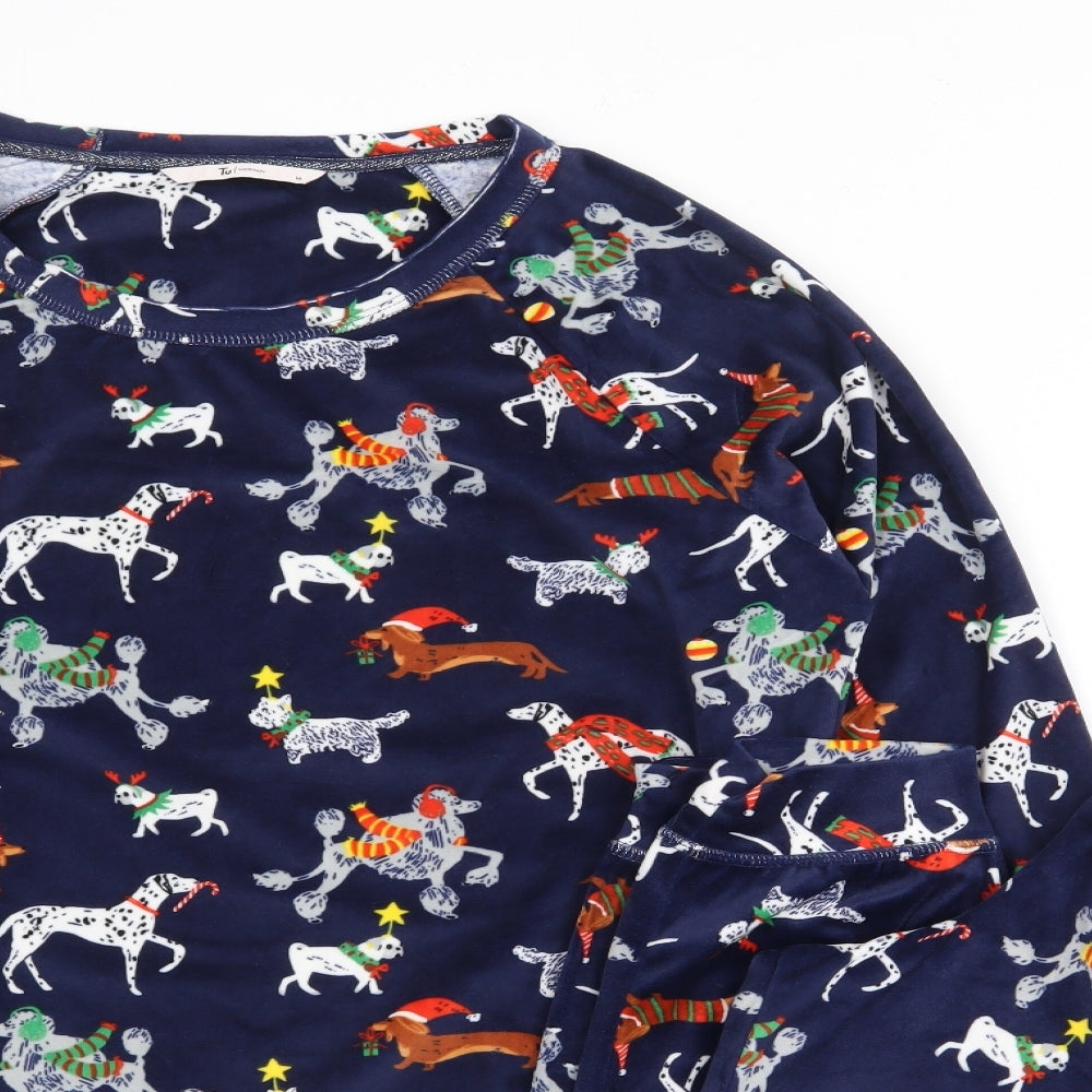 TU Womens Blue Geometric Polyester Top Pyjama Set Size 14   - Christmas, Dog