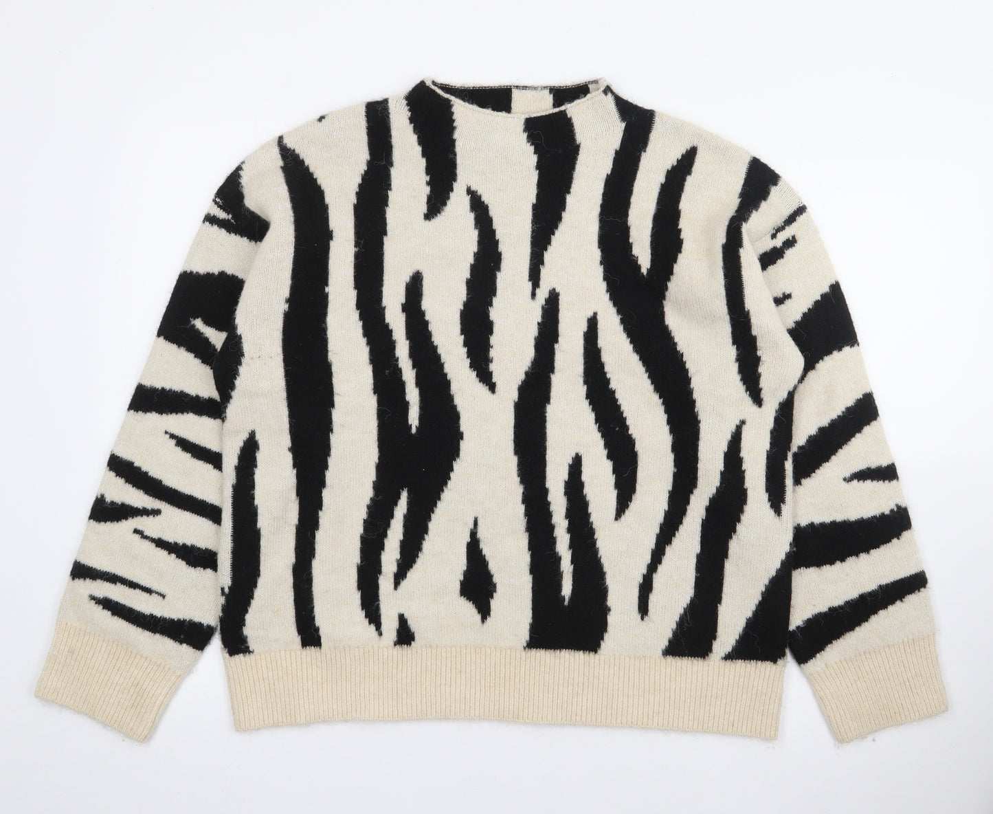 Mango Womens Multicoloured Mock Neck Animal Print Polyester Pullover Jumper Size L