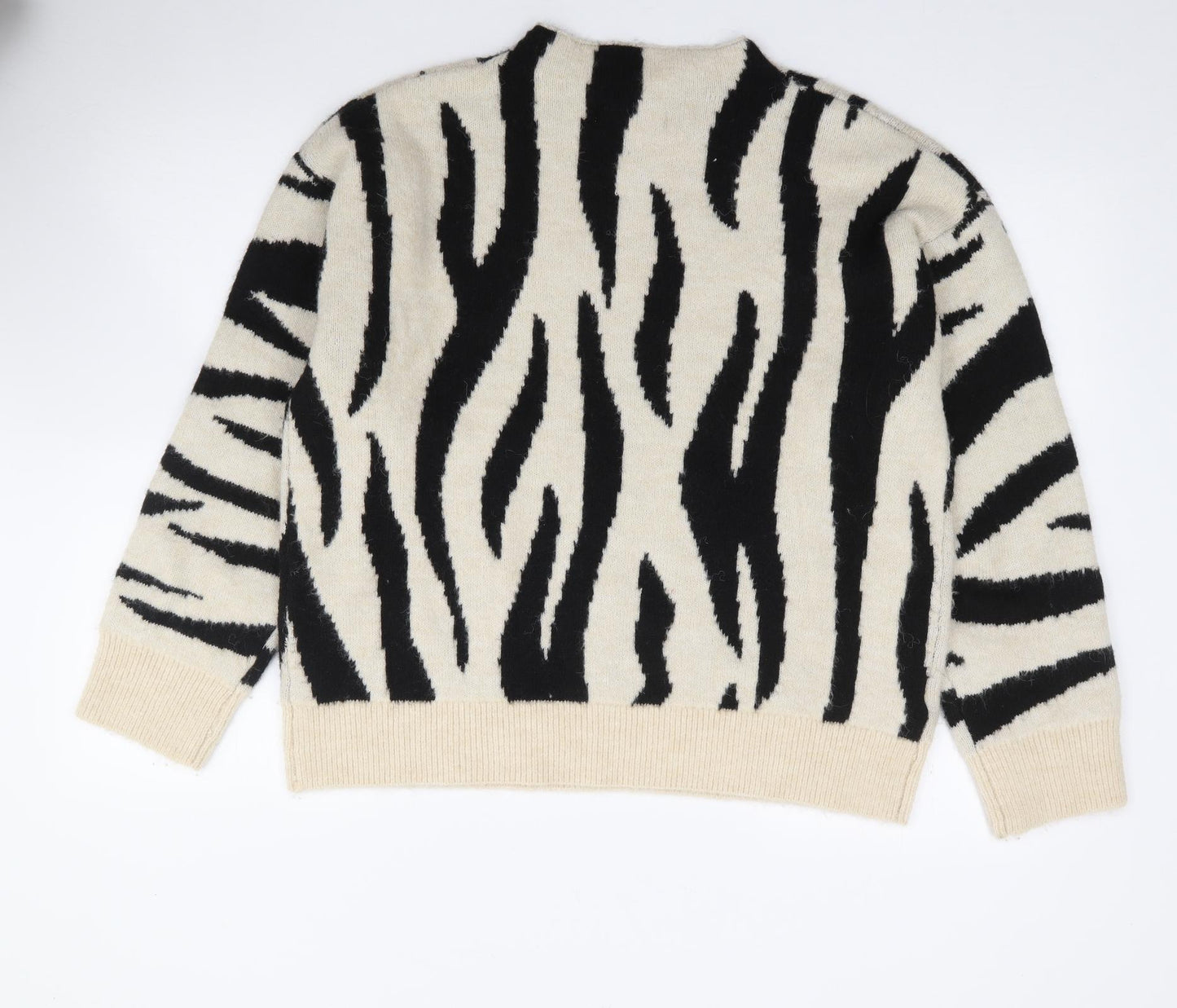 Mango Womens Multicoloured Mock Neck Animal Print Polyester Pullover Jumper Size L