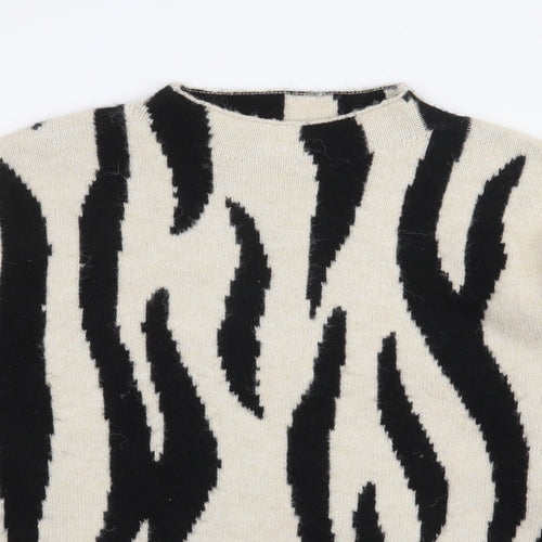 Mango Womens Multicoloured Mock Neck Animal Print Polyester Pullover Jumper Size L