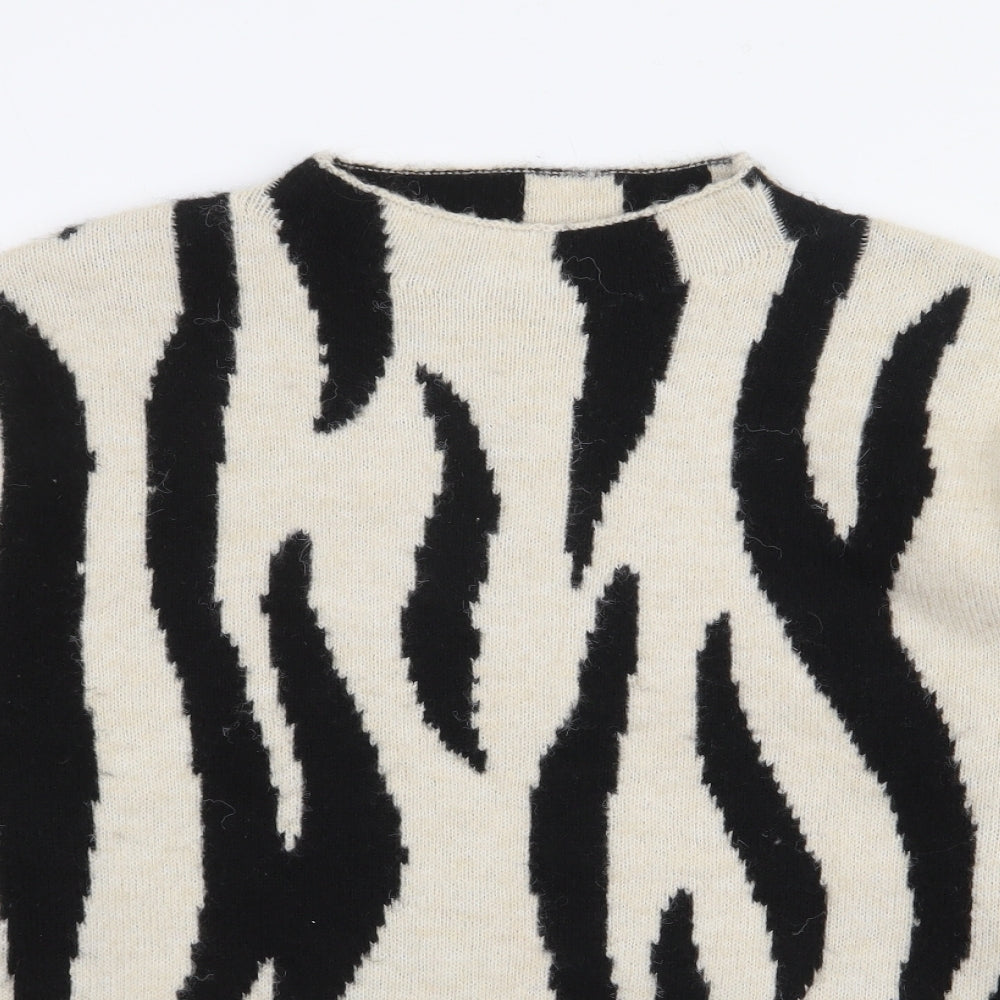 Mango Womens Multicoloured Mock Neck Animal Print Polyester Pullover Jumper Size L