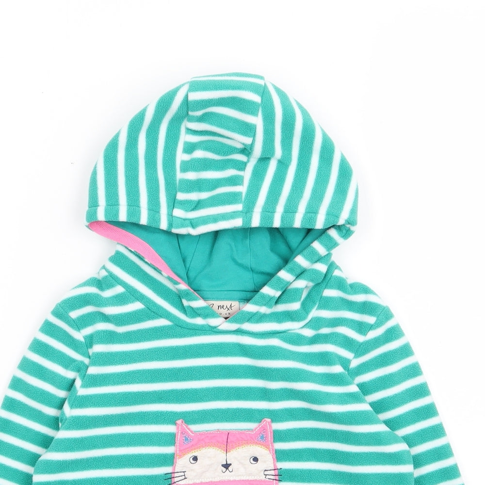 NEXT Girls Green Striped Polyester Pullover Hoodie Size 4-5 Years  Pullover - Cat