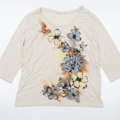 Preworn Womens Beige Floral Polyester Jersey T-Shirt Size M Round Neck