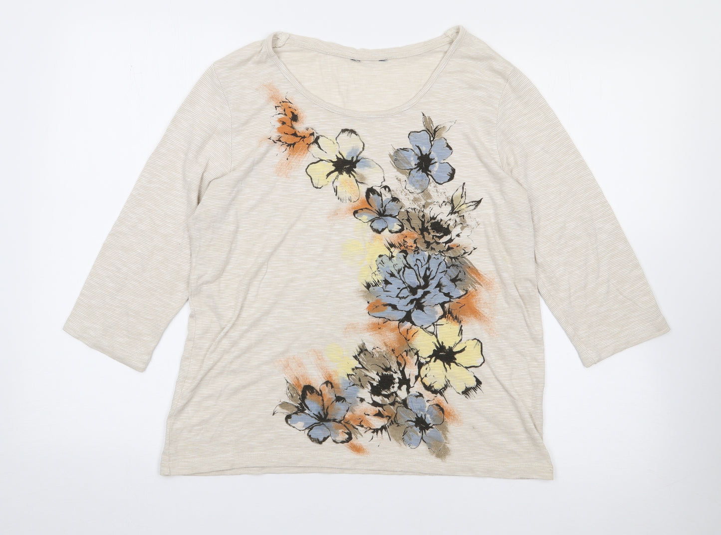 Preworn Womens Beige Floral Polyester Jersey T-Shirt Size M Round Neck