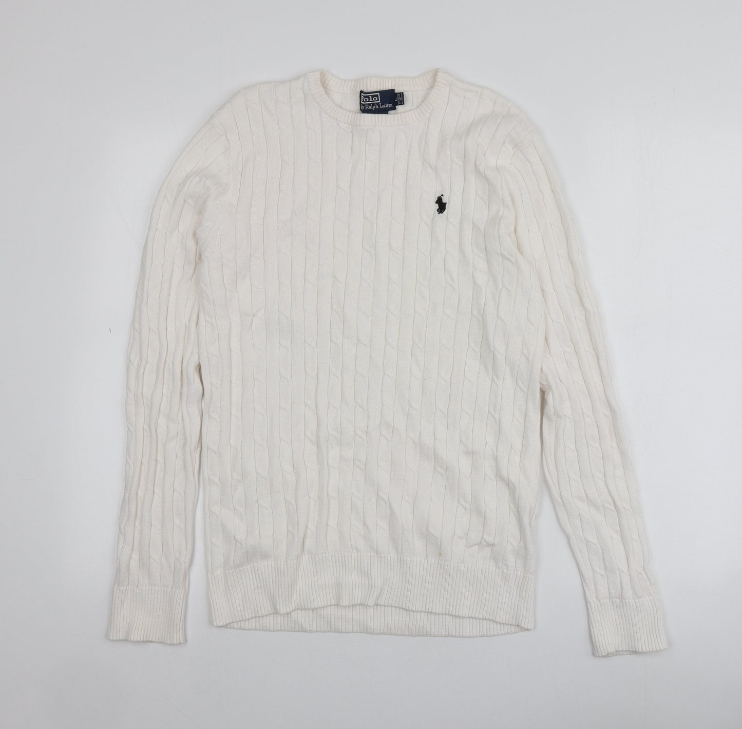 Polo Ralph Lauren Mens Ivory Round Neck  Cotton Pullover Jumper Size L