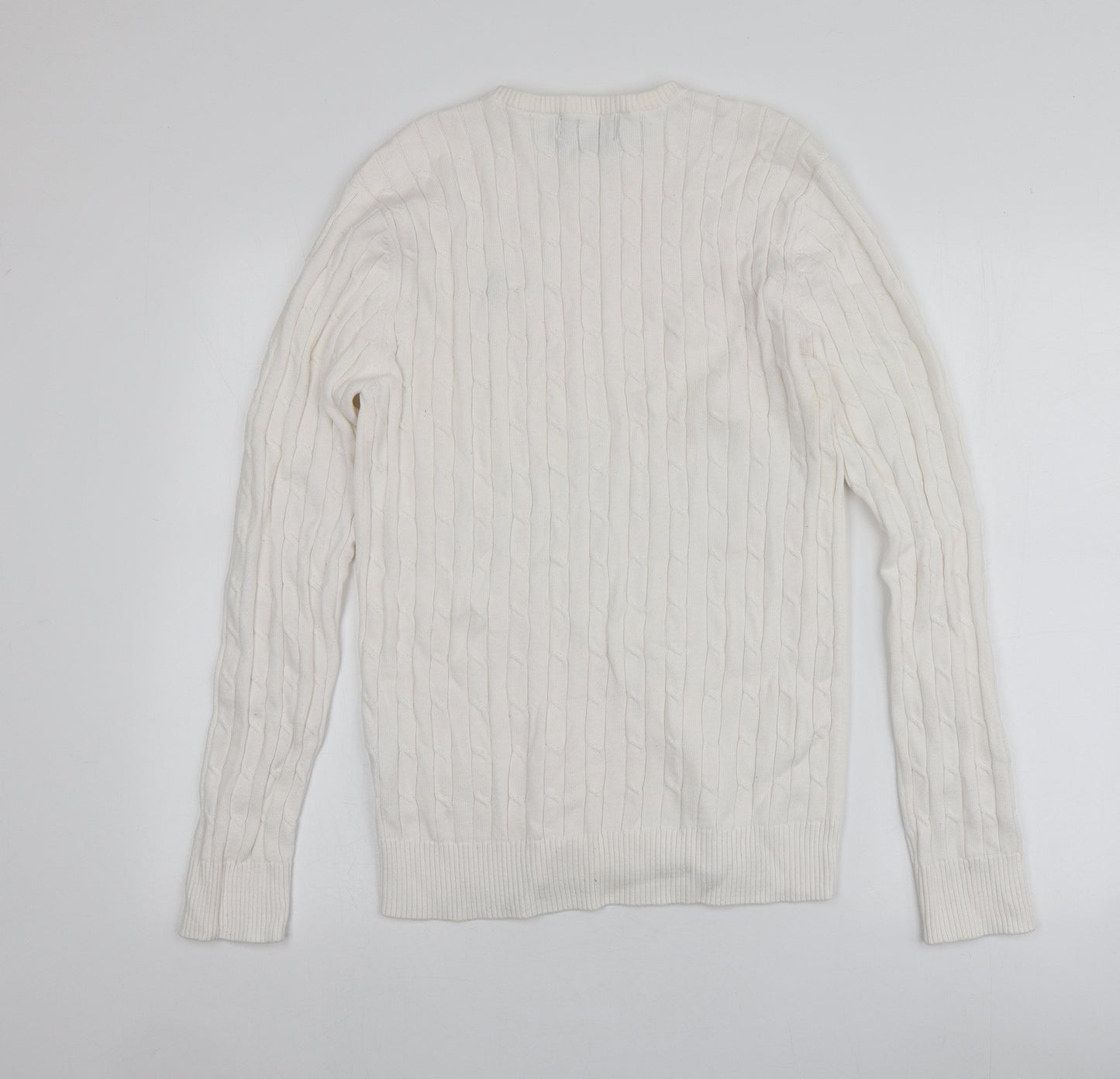 Polo Ralph Lauren Mens Ivory Round Neck  Cotton Pullover Jumper Size L