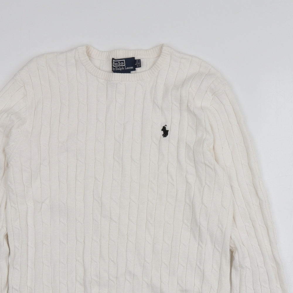 Polo Ralph Lauren Mens Ivory Round Neck  Cotton Pullover Jumper Size L