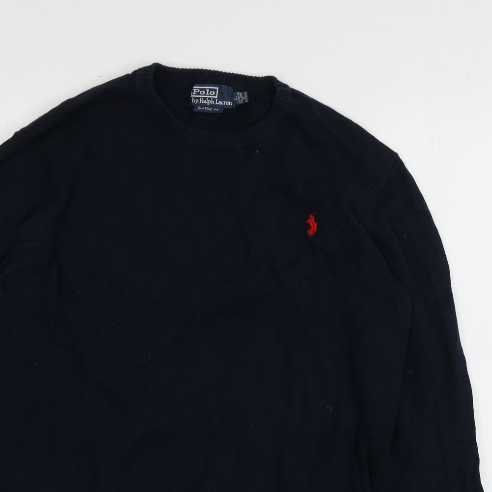 Polo Ralph Lauren Mens Blue Round Neck  Cotton Pullover Jumper Size L