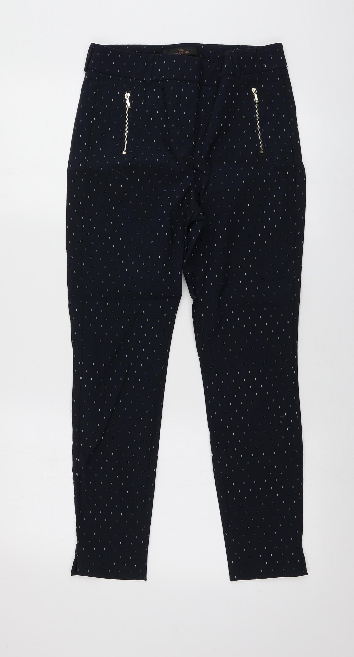 NEXT Womens Blue Geometric Viscose Trousers  Size 8 L26 in Regular