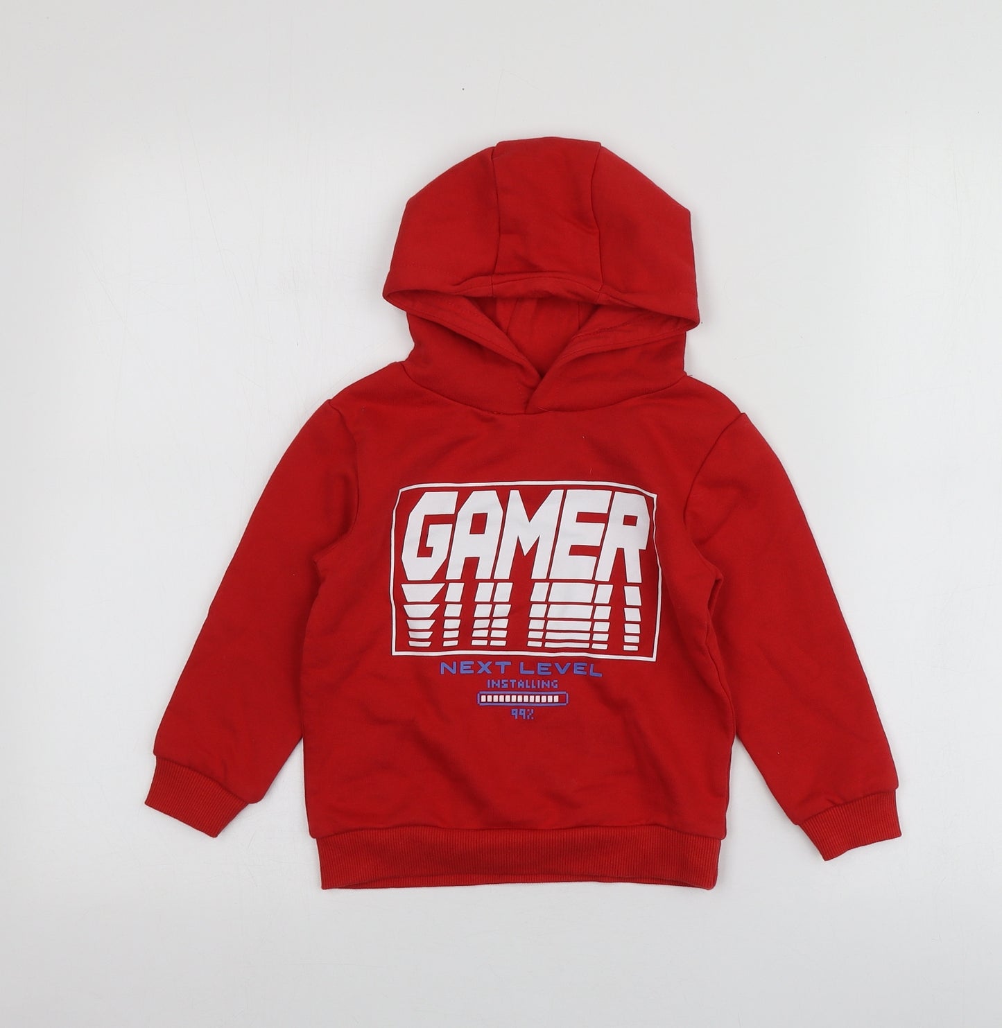 Dunnes Stores Boys Red Geometric Cotton Pullover Hoodie Size 3-4 Years
