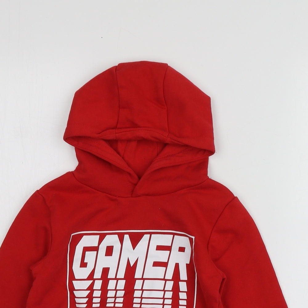 Dunnes Stores Boys Red Geometric Cotton Pullover Hoodie Size 3-4 Years