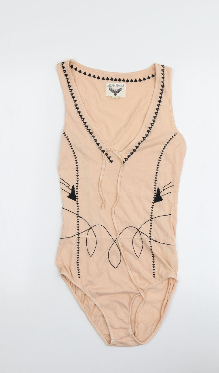 Sacred Hawk Womens Pink Geometric Cotton Bodysuit One-Piece Size S