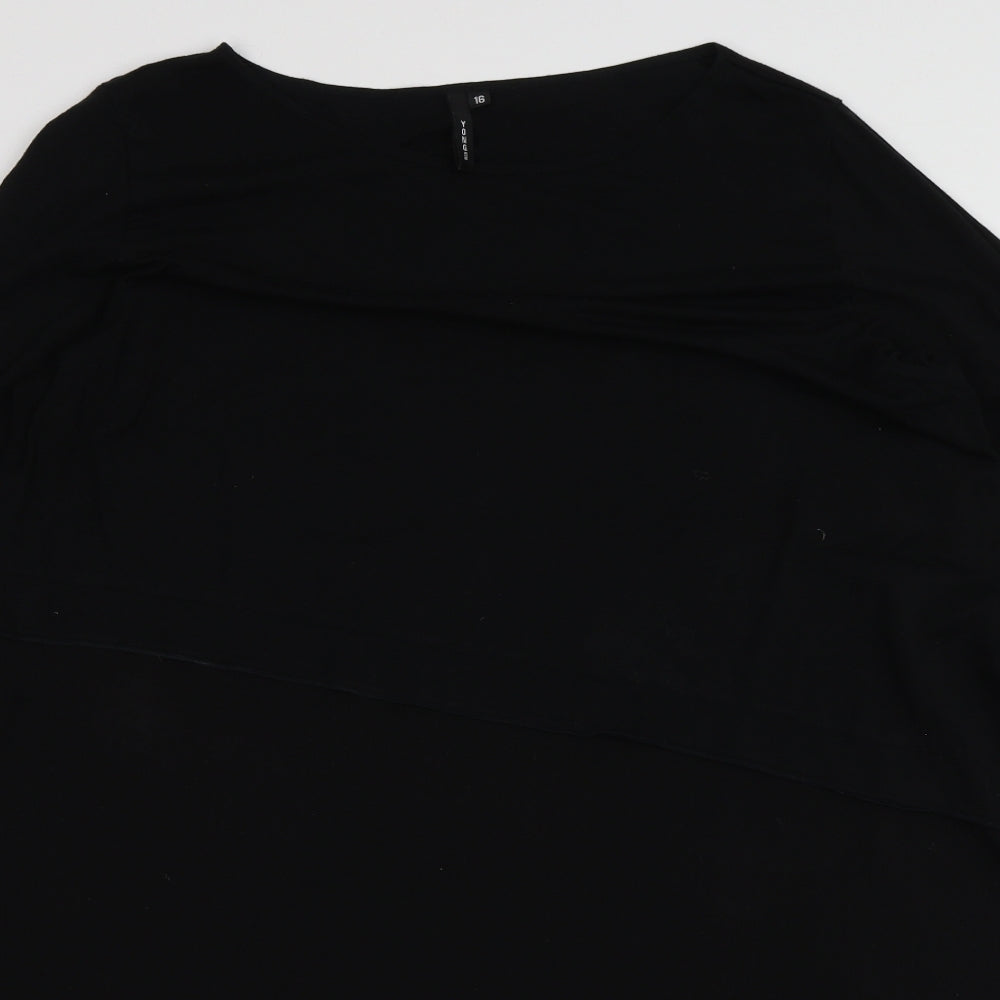 Young Kim Womens Black  Polyester Basic T-Shirt Size 16 Round Neck