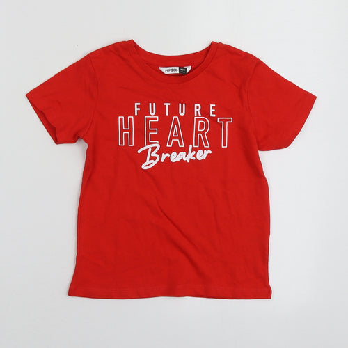 Pepco Boys Red Geometric Cotton Basic T-Shirt Size 3-4 Years Round Neck
