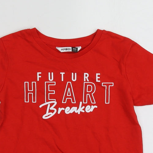Pepco Boys Red Geometric Cotton Basic T-Shirt Size 3-4 Years Round Neck