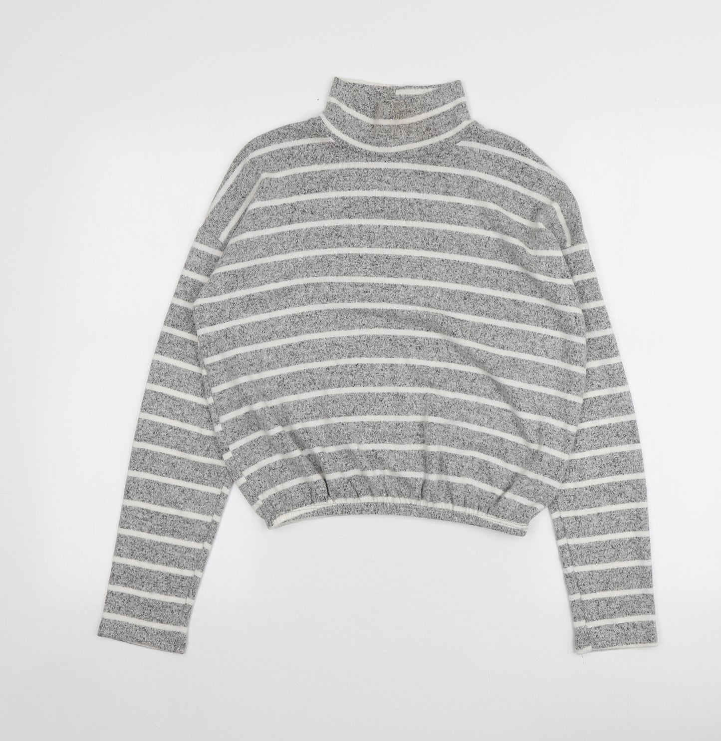 Caution to the Wind Womens Grey High Neck Striped Rayon Pullover Jumper Size S