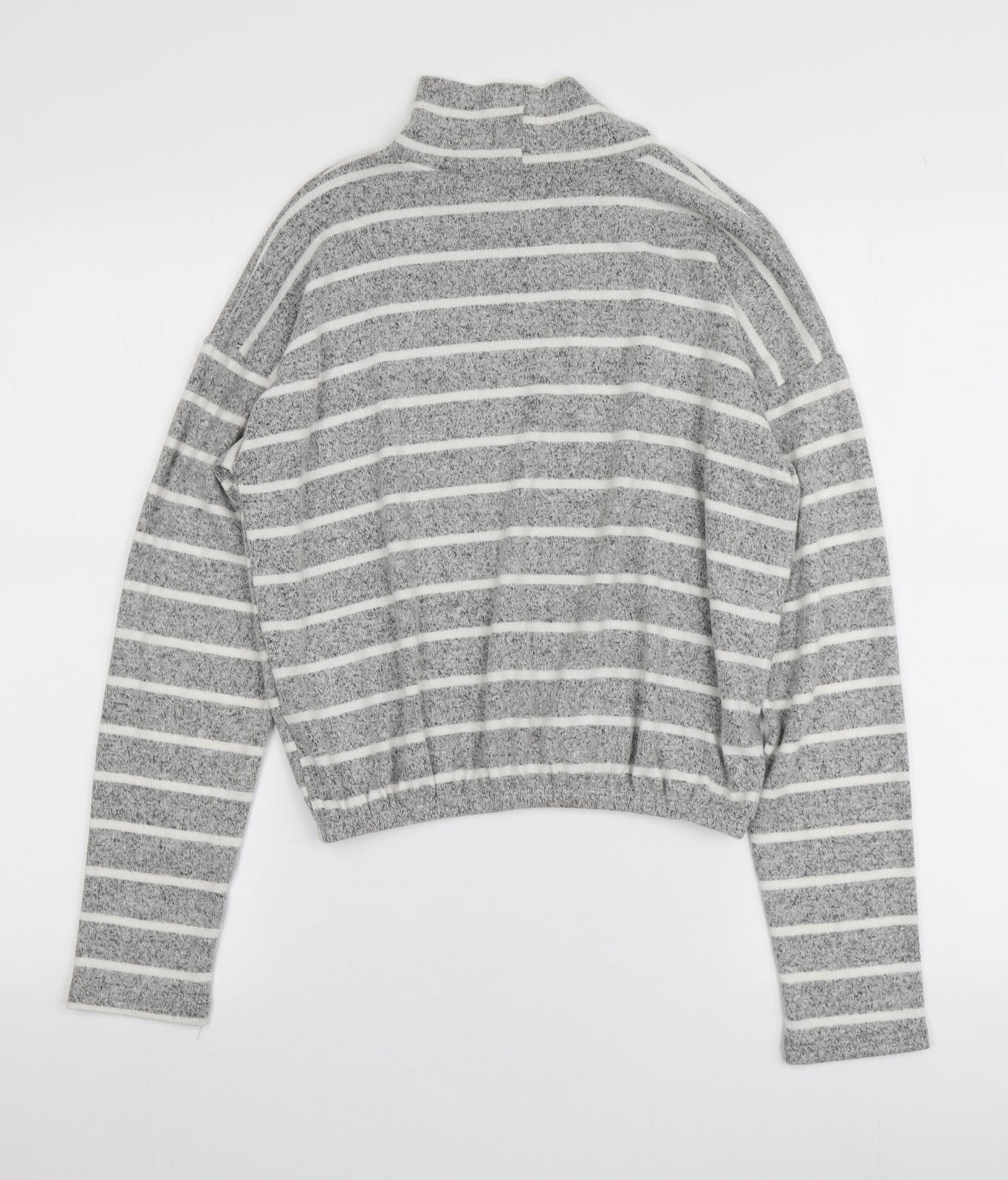 Caution to the Wind Womens Grey High Neck Striped Rayon Pullover Jumper Size S