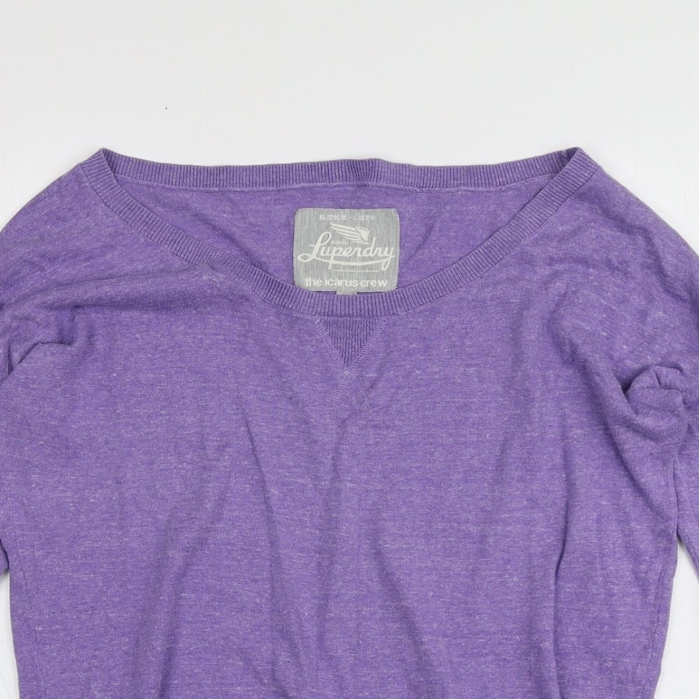 Superdry Womens Purple V-Neck  100% Cotton Pullover Jumper Size M