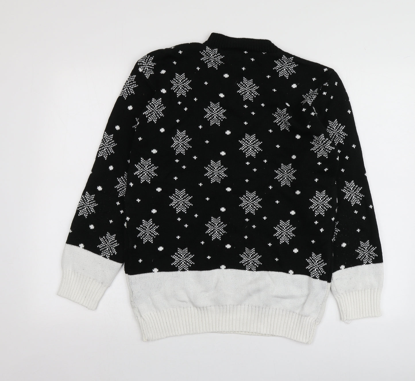 Saphire Womens Black Round Neck Geometric Acrylic Pullover Jumper Size M   - Santa Jumper