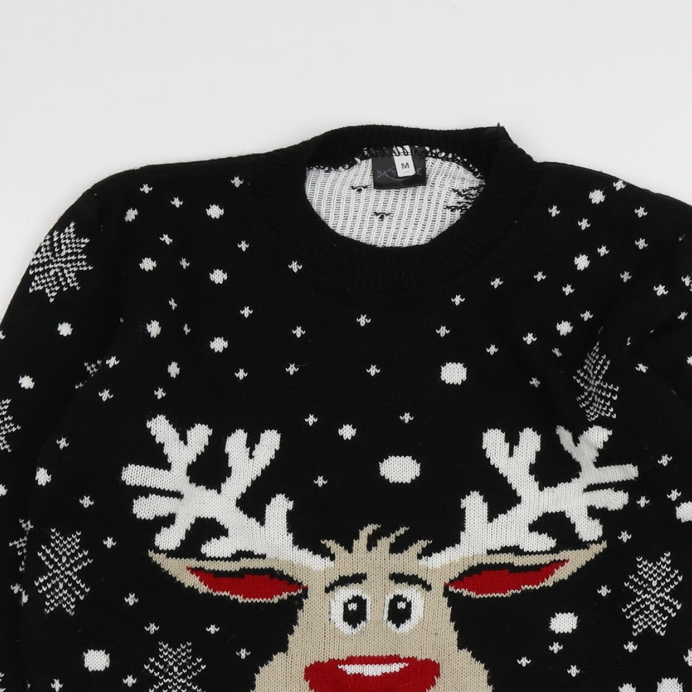 Saphire Womens Black Round Neck Geometric Acrylic Pullover Jumper Size M   - Santa Jumper