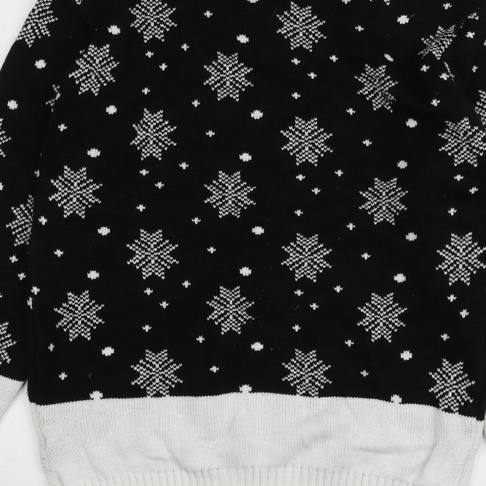 Saphire Womens Black Round Neck Geometric Acrylic Pullover Jumper Size M   - Santa Jumper