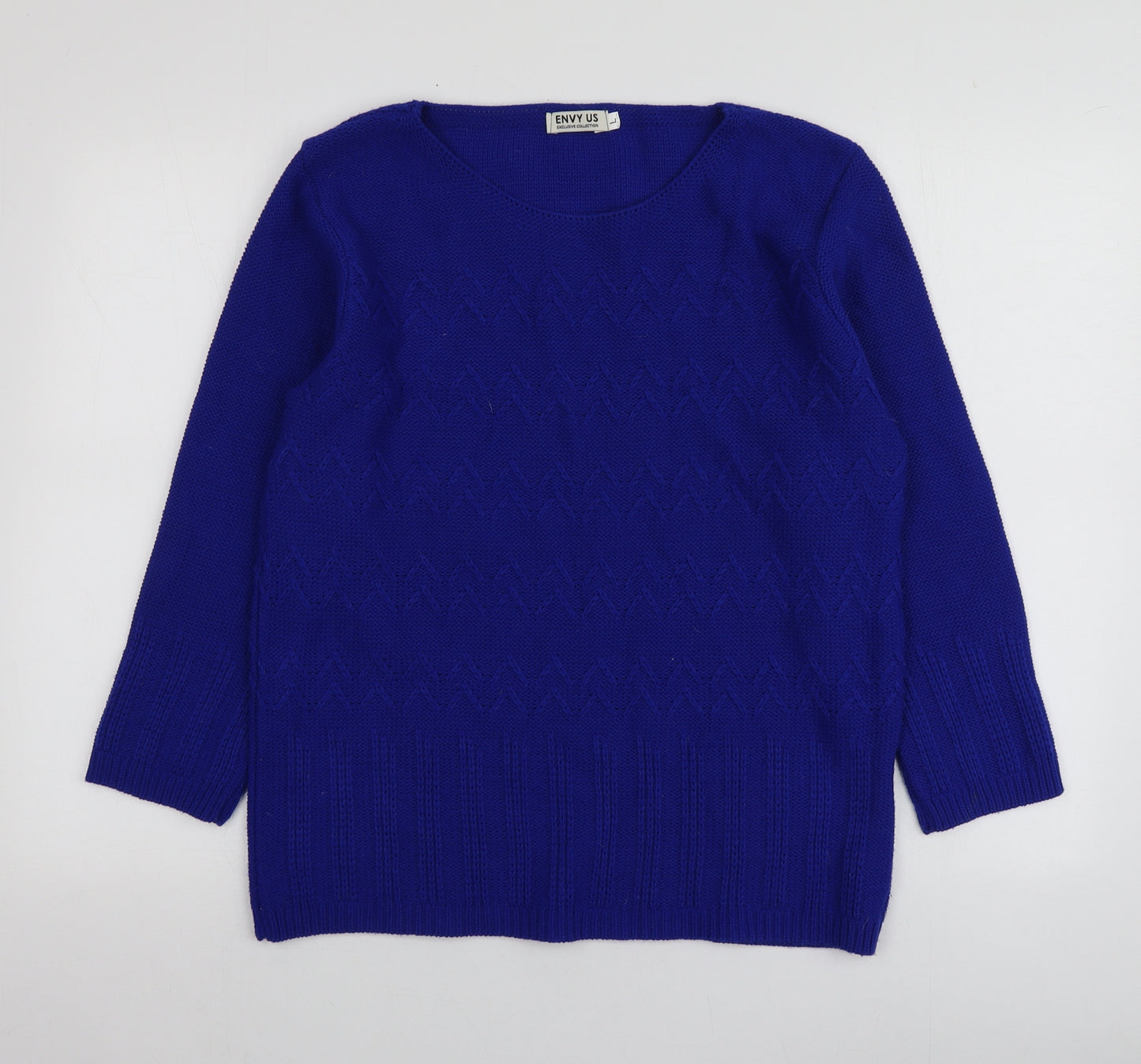 Envy Us Womens Blue Round Neck  Acrylic Pullover Jumper Size L