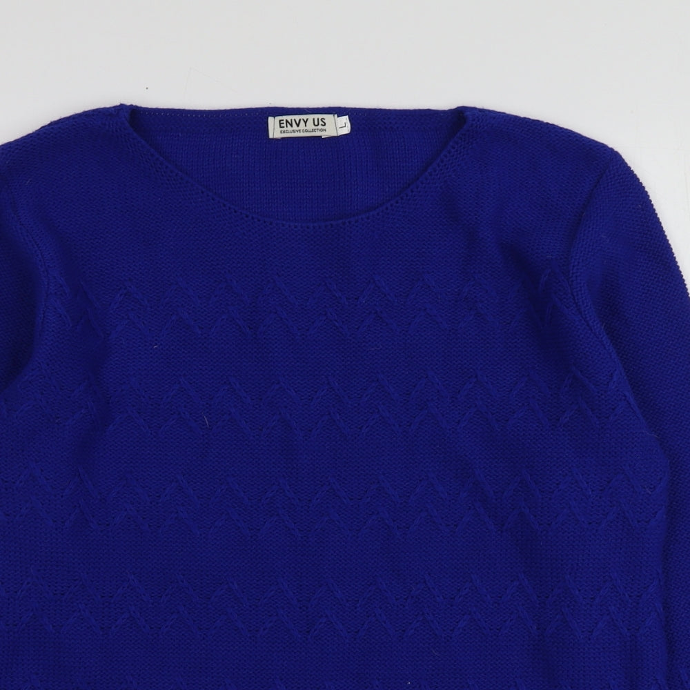 Envy Us Womens Blue Round Neck  Acrylic Pullover Jumper Size L