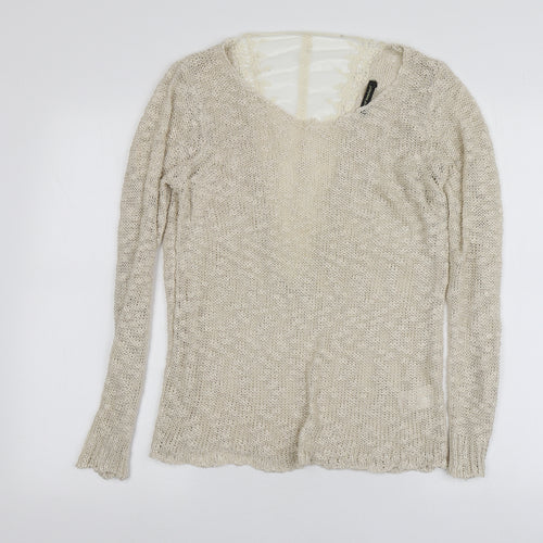 QED London Womens Ivory Round Neck  Acrylic Pullover Jumper Size L
