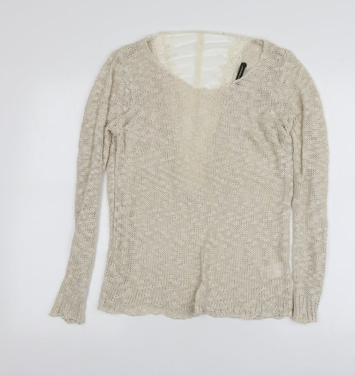 QED London Womens Ivory Round Neck Acrylic Pullover Jumper Size L