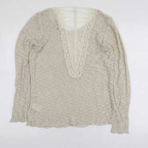 QED London Womens Ivory Round Neck  Acrylic Pullover Jumper Size L