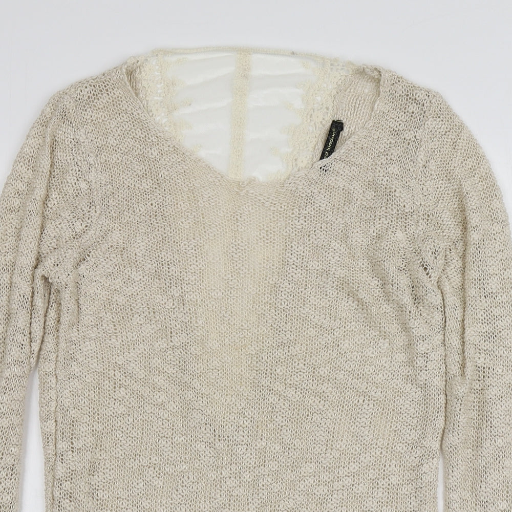 QED London Womens Ivory Round Neck  Acrylic Pullover Jumper Size L