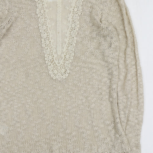 QED London Womens Ivory Round Neck  Acrylic Pullover Jumper Size L