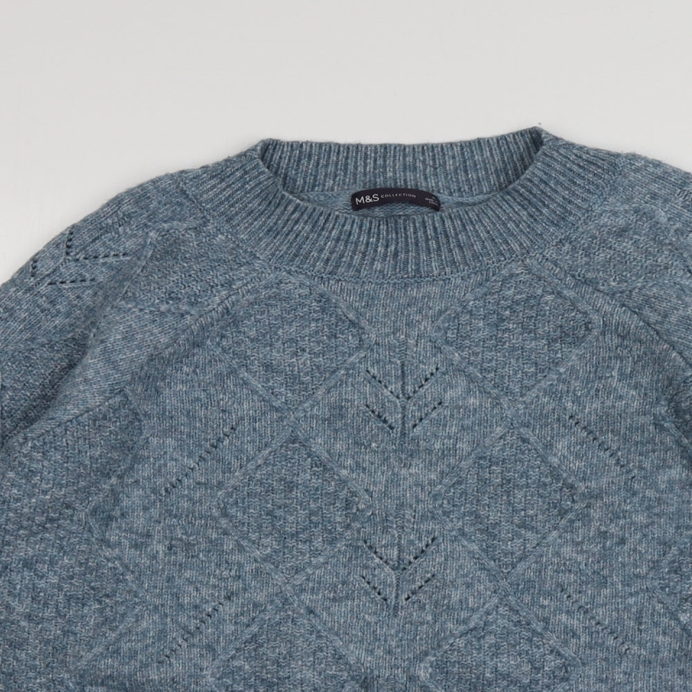 M&S Womens Blue Round Neck  Acrylic Pullover Jumper Size XL