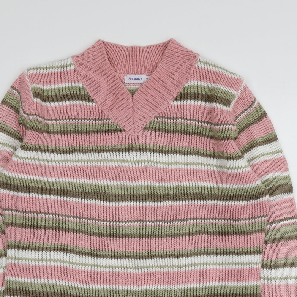 Damrat Womens Multicoloured V-Neck Striped Acrylic Pullover Jumper Size 14