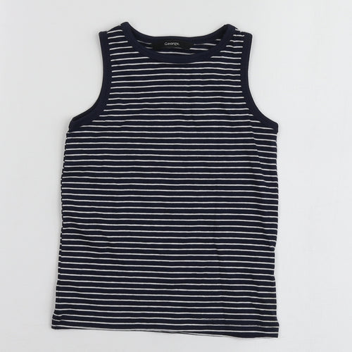 George Boys Blue Striped Cotton Basic T-Shirt Size 2 Years Round Neck