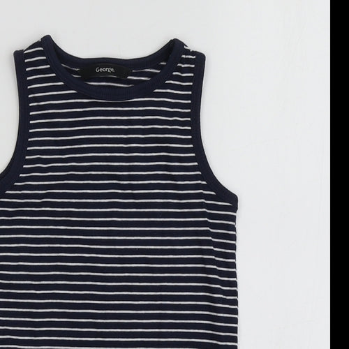 George Boys Blue Striped Cotton Basic T-Shirt Size 2 Years Round Neck
