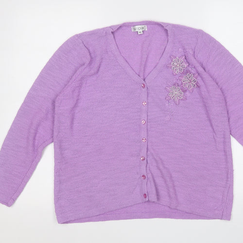 FAY LOUISE  Womens Purple V-Neck  Acrylic Pullover Jumper Size XL