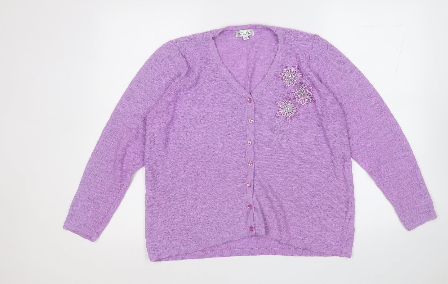 FAY LOUISE  Womens Purple V-Neck  Acrylic Pullover Jumper Size XL