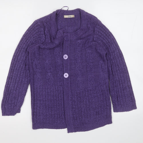 Classic Womens Purple Round Neck  Acrylic Cardigan Jumper Size M