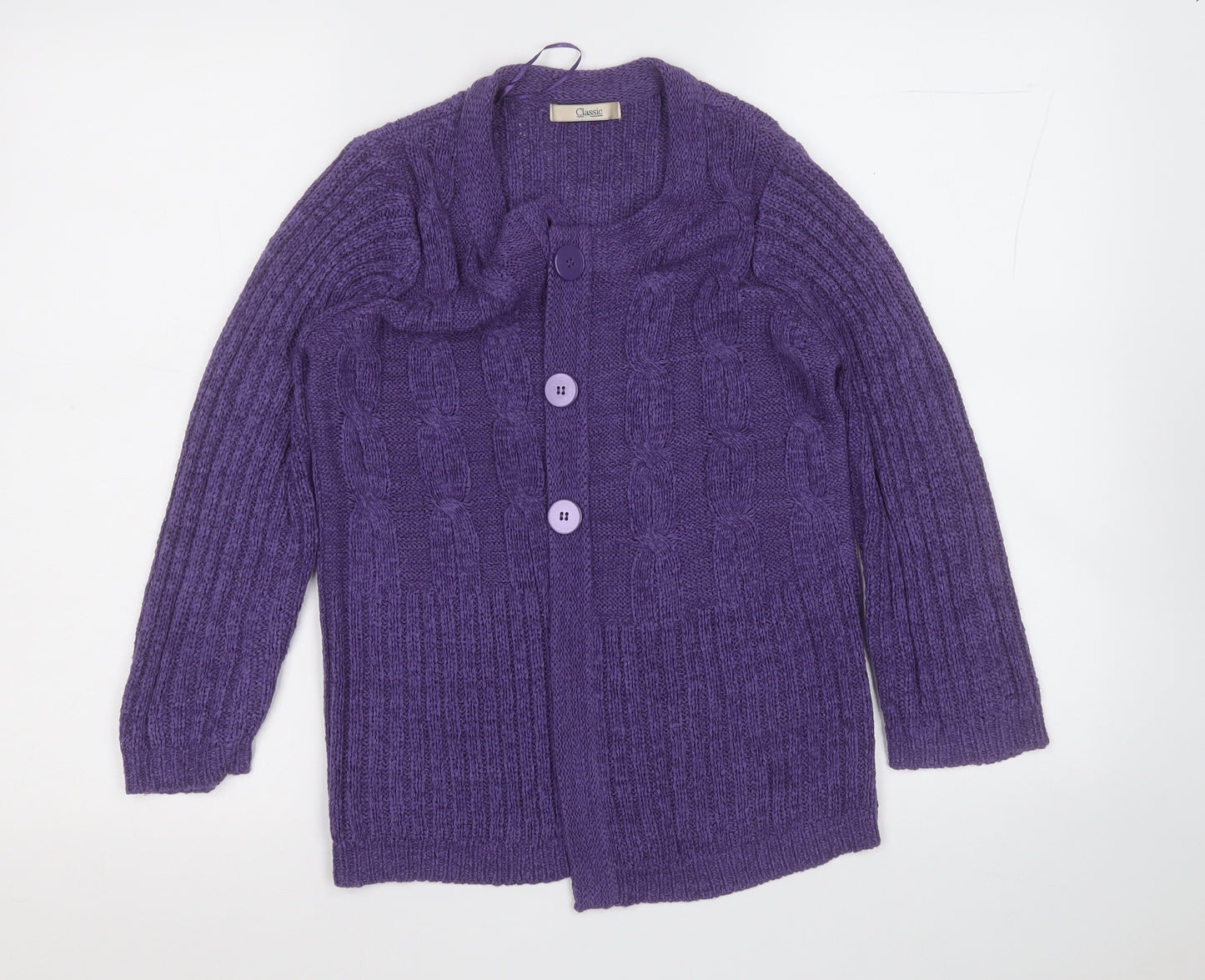 Classic Womens Purple Round Neck  Acrylic Cardigan Jumper Size M
