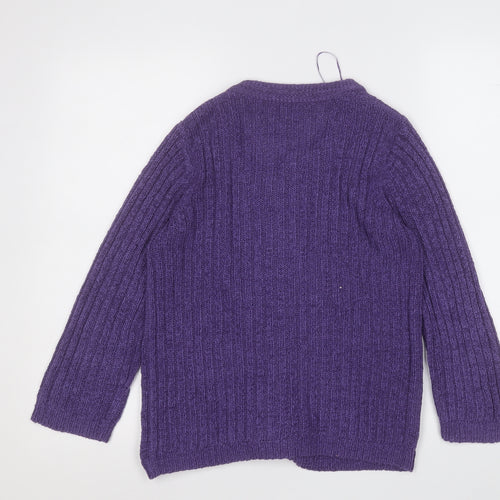 Classic Womens Purple Round Neck  Acrylic Cardigan Jumper Size M