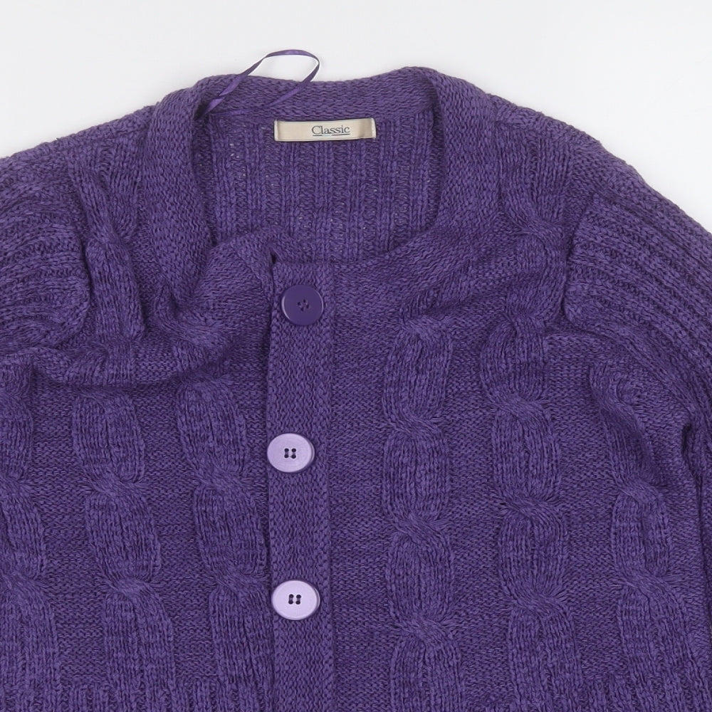 Classic Womens Purple Round Neck  Acrylic Cardigan Jumper Size M