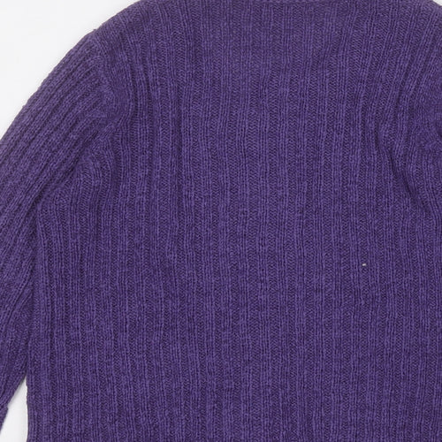 Classic Womens Purple Round Neck  Acrylic Cardigan Jumper Size M