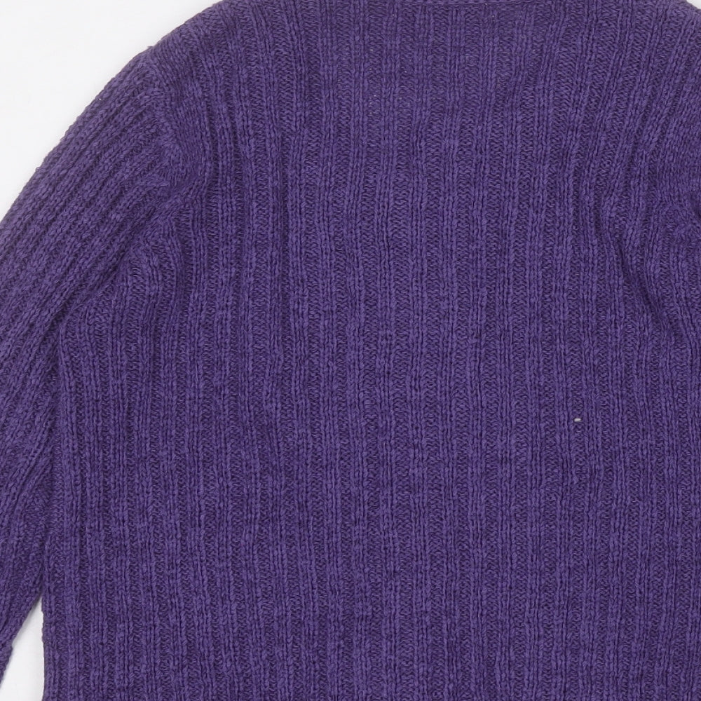Classic Womens Purple Round Neck  Acrylic Cardigan Jumper Size M