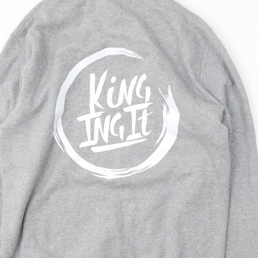 Kinging it Mens Grey  Cotton Pullover Hoodie Size 2XL