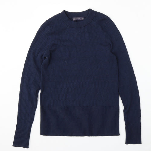 Marks and Spencer Womens Blue Round Neck  Viscose Pullover Jumper Size 12