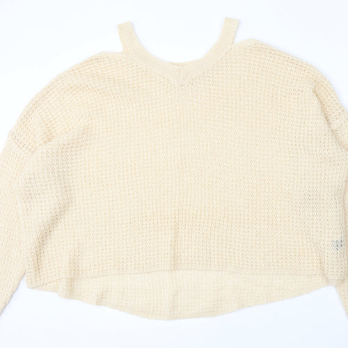 SheIn Womens Beige Round Neck  Acrylic Pullover Jumper Size M