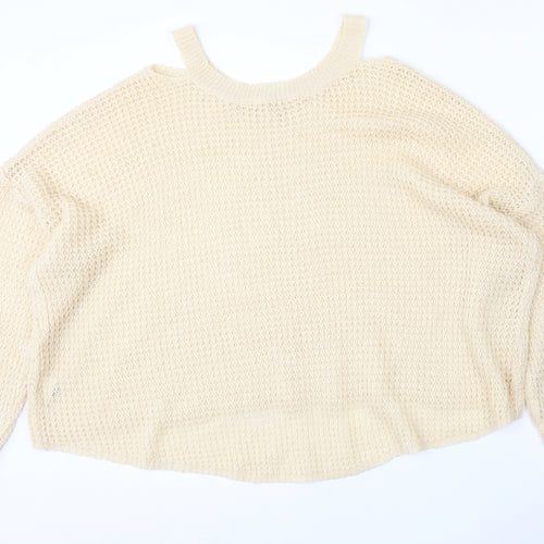 SheIn Womens Beige Round Neck  Acrylic Pullover Jumper Size M
