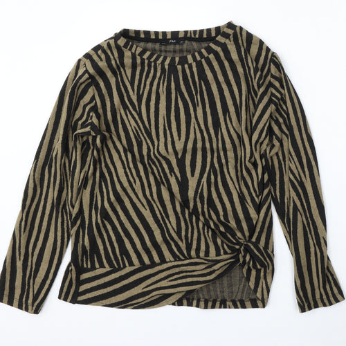 F&F Womens Multicoloured Round Neck Animal Print Polyester Pullover Jumper Size 12
